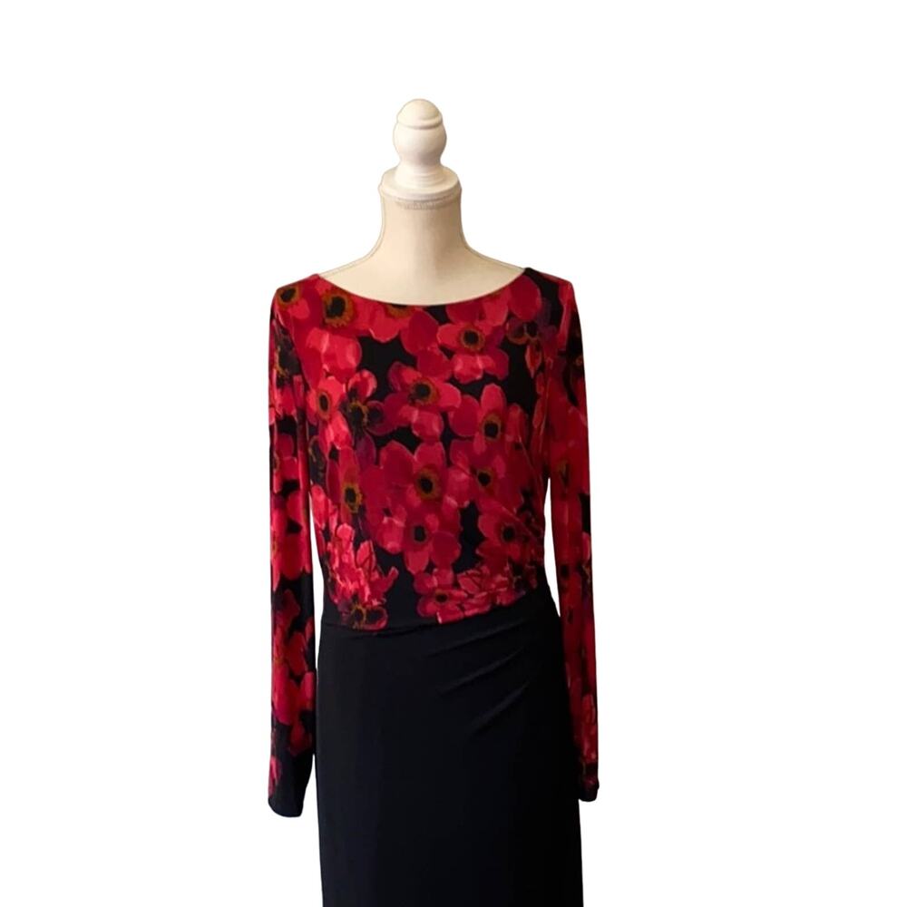 Lauren Ralph Lauren Black Long Sleeve Dress with Red Floral Top Women’s Size 10